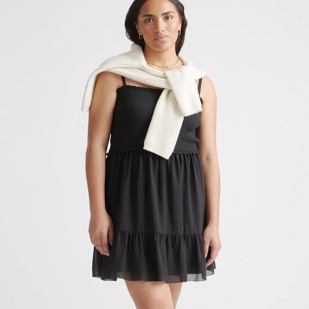 NWT Quince Chiffon Smocked Sleeveless Mini Dress Black XL Cocktail Party Wedding
